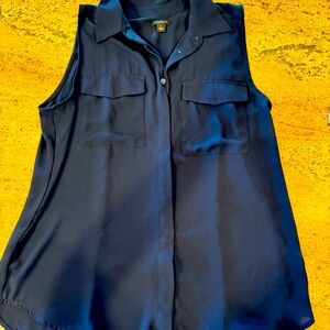 Ann Taylor Navy sleeveless button down